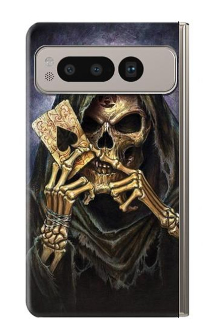 W3594 Grim Reaper Wins Poker Hülle Schutzhülle Taschen und Leder Flip für Google Pixel Fold