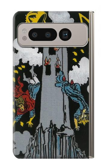 W3745 Tarot Card The Tower Hülle Schutzhülle Taschen und Leder Flip für Google Pixel Fold