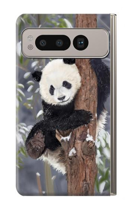 W3793 Cute Baby Panda Snow Painting Hülle Schutzhülle Taschen und Leder Flip für Google Pixel Fold