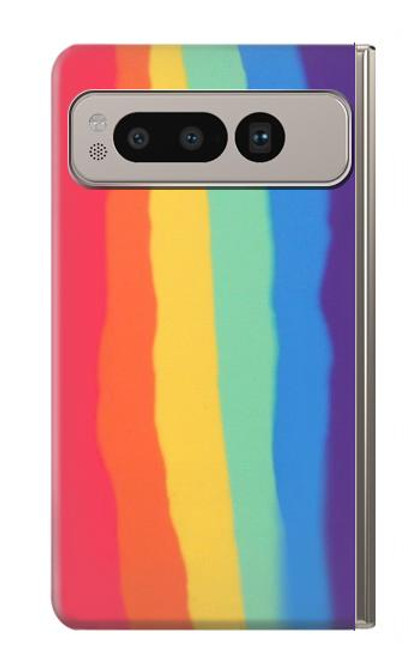 W3799 Cute Vertical Watercolor Rainbow Hülle Schutzhülle Taschen und Leder Flip für Google Pixel Fold