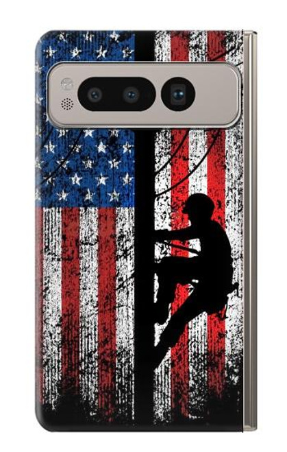 W3803 Electrician Lineman American Flag Hülle Schutzhülle Taschen und Leder Flip für Google Pixel Fold