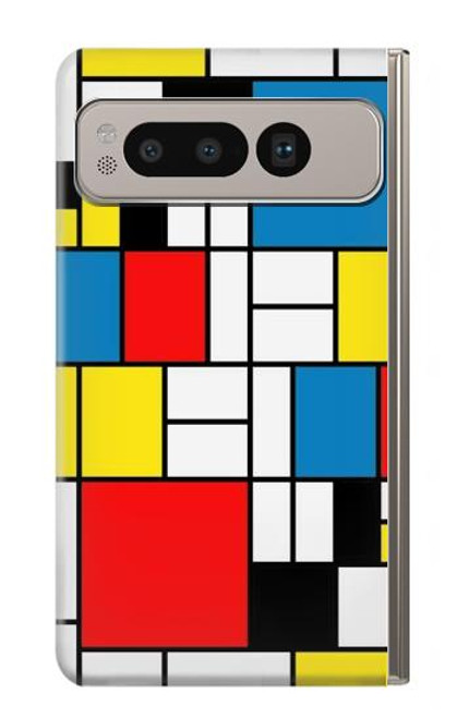 W3814 Piet Mondrian Line Art Composition Hülle Schutzhülle Taschen und Leder Flip für Google Pixel Fold