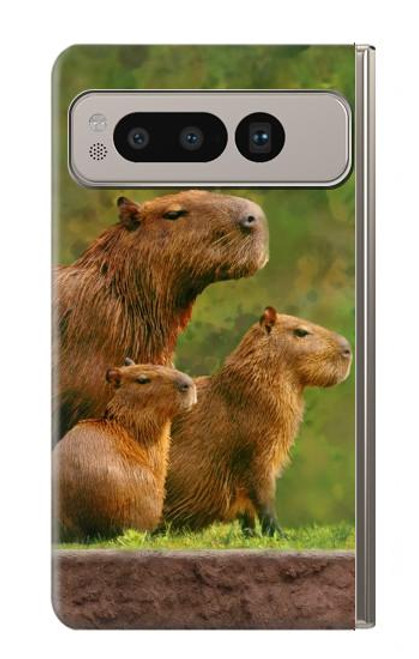 W3917 Capybara Family Giant Guinea Pig Hülle Schutzhülle Taschen und Leder Flip für Google Pixel Fold