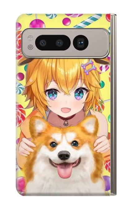 W3918 Baby Corgi Dog Corgi Girl Candy Hülle Schutzhülle Taschen und Leder Flip für Google Pixel Fold