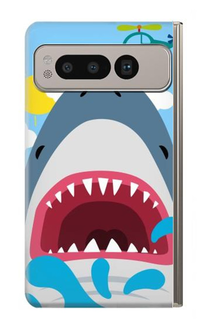 W3947 Shark Helicopter Cartoon Hülle Schutzhülle Taschen und Leder Flip für Google Pixel Fold