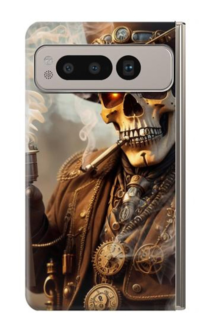 W3949 Steampunk Skull Smoking Hülle Schutzhülle Taschen und Leder Flip für Google Pixel Fold