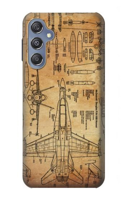 W3868 Aircraft Blueprint Old Paper Hülle Schutzhülle Taschen und Leder Flip für Samsung Galaxy M34 5G