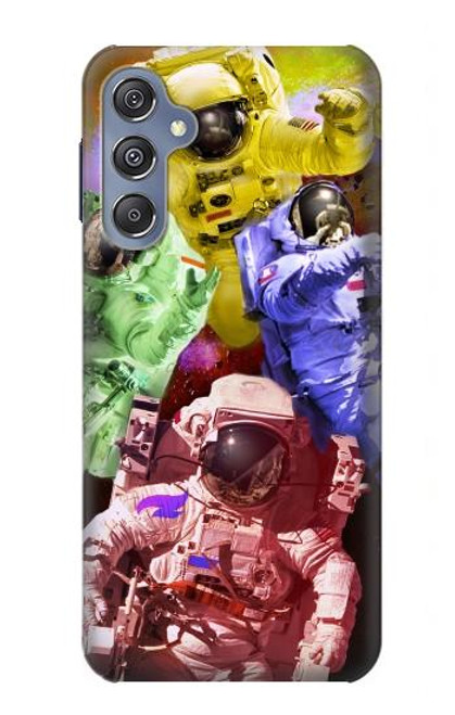 W3914 Colorful Nebula Astronaut Suit Galaxy Hülle Schutzhülle Taschen und Leder Flip für Samsung Galaxy M34 5G