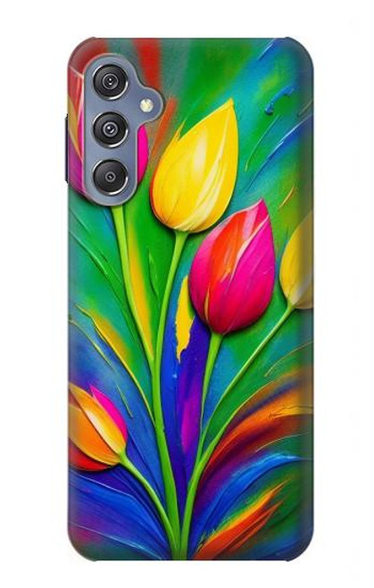 W3926 Colorful Tulip Oil Painting Hülle Schutzhülle Taschen und Leder Flip für Samsung Galaxy M34 5G