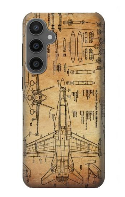 W3868 Aircraft Blueprint Old Paper Hülle Schutzhülle Taschen und Leder Flip für Samsung Galaxy S23 FE