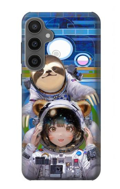 W3915 Raccoon Girl Baby Sloth Astronaut Suit Hülle Schutzhülle Taschen und Leder Flip für Samsung Galaxy S23 FE