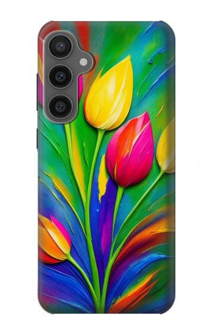 W3926 Colorful Tulip Oil Painting Hülle Schutzhülle Taschen und Leder Flip für Samsung Galaxy S23 FE