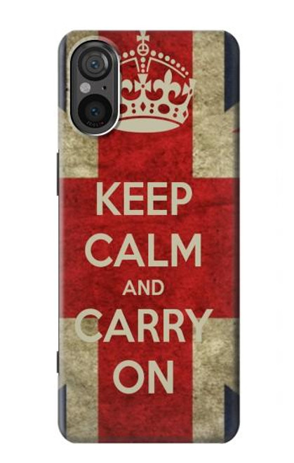 W0674 Keep Calm and Carry On Hülle Schutzhülle Taschen und Leder Flip für Sony Xperia 5 V