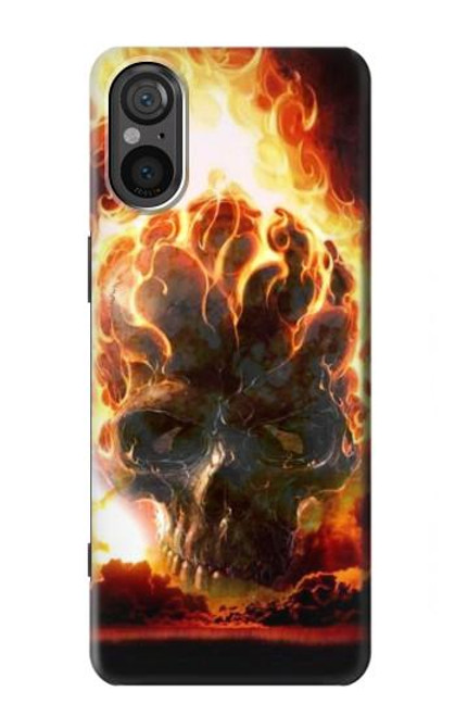 W0863 Hell Fire Skull Hülle Schutzhülle Taschen und Leder Flip für Sony Xperia 5 V