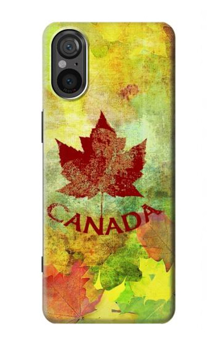 W2523 Canada Autumn Maple Leaf Hülle Schutzhülle Taschen und Leder Flip für Sony Xperia 5 V