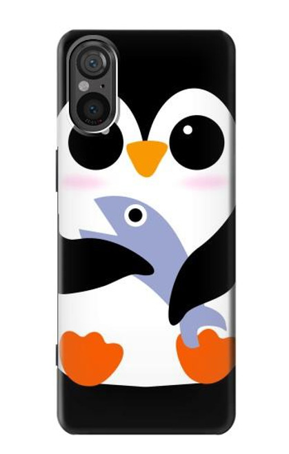 W2631 Cute Baby Penguin Hülle Schutzhülle Taschen und Leder Flip für Sony Xperia 5 V