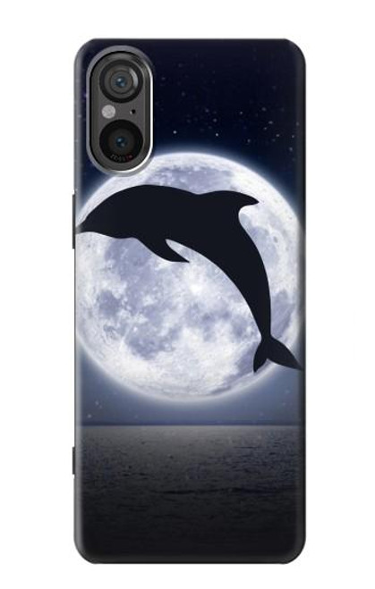 W3510 Dolphin Moon Night Hülle Schutzhülle Taschen und Leder Flip für Sony Xperia 5 V