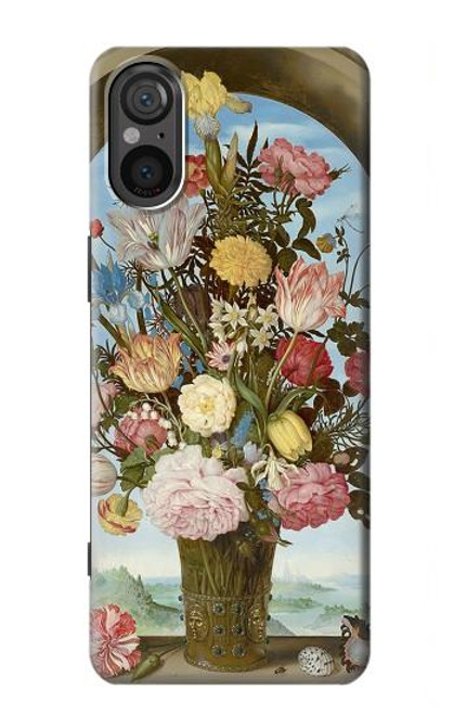 W3749 Vase of Flowers Hülle Schutzhülle Taschen und Leder Flip für Sony Xperia 5 V