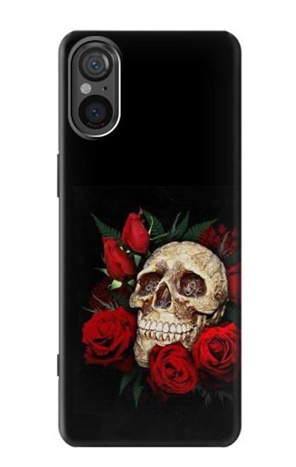 W3753 Dark Gothic Goth Skull Roses Hülle Schutzhülle Taschen und Leder Flip für Sony Xperia 5 V
