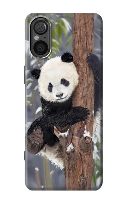 W3793 Cute Baby Panda Snow Painting Hülle Schutzhülle Taschen und Leder Flip für Sony Xperia 5 V
