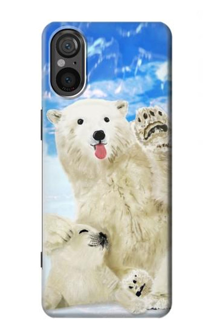 W3794 Arctic Polar Bear and Seal Paint Hülle Schutzhülle Taschen und Leder Flip für Sony Xperia 5 V