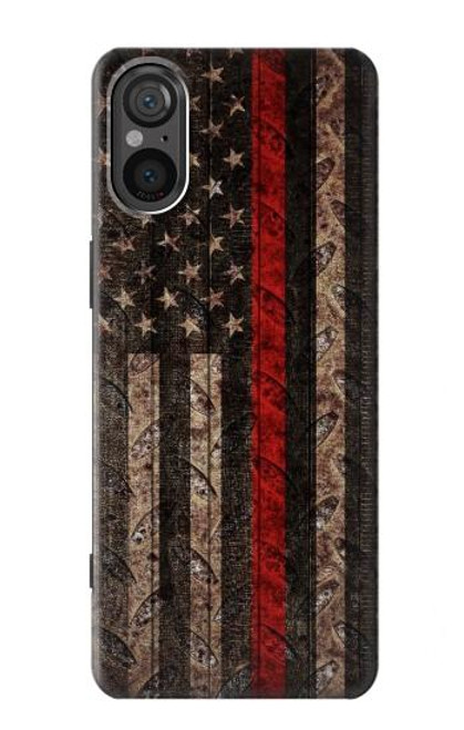 W3804 Fire Fighter Metal Red Line Flag Graphic Hülle Schutzhülle Taschen und Leder Flip für Sony Xperia 5 V