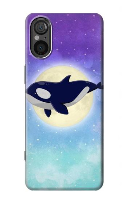 W3807 Killer Whale Orca Moon Pastel Fantasy Hülle Schutzhülle Taschen und Leder Flip für Sony Xperia 5 V