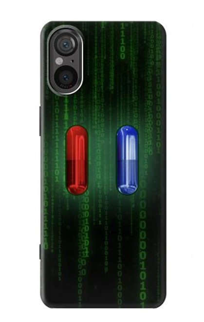 W3816 Red Pill Blue Pill Capsule Hülle Schutzhülle Taschen und Leder Flip für Sony Xperia 5 V