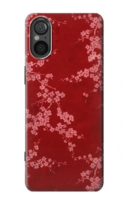 W3817 Red Floral Cherry blossom Pattern Hülle Schutzhülle Taschen und Leder Flip für Sony Xperia 5 V