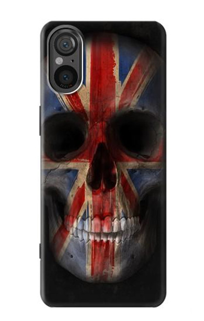 W3848 United Kingdom Flag Skull Hülle Schutzhülle Taschen und Leder Flip für Sony Xperia 5 V