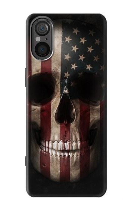 W3850 American Flag Skull Hülle Schutzhülle Taschen und Leder Flip für Sony Xperia 5 V