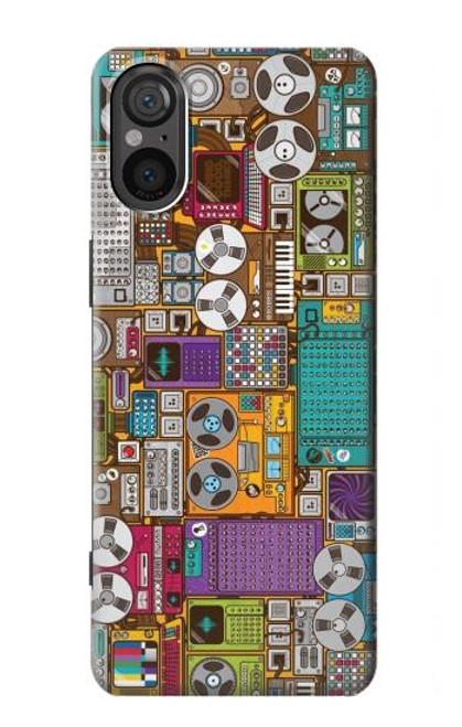 W3879 Retro Music Doodle Hülle Schutzhülle Taschen und Leder Flip für Sony Xperia 5 V