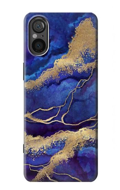 W3906 Navy Blue Purple Marble Hülle Schutzhülle Taschen und Leder Flip für Sony Xperia 5 V