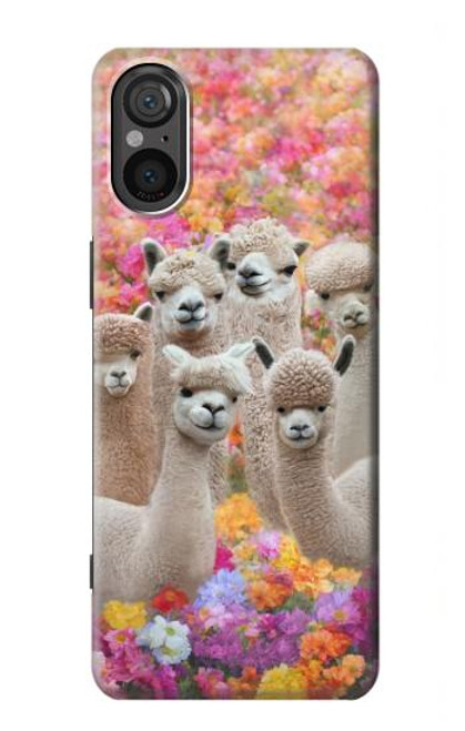 W3916 Alpaca Family Baby Alpaca Hülle Schutzhülle Taschen und Leder Flip für Sony Xperia 5 V