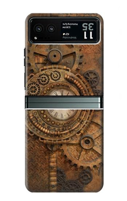 W3401 Clock Gear Steampunk Hülle Schutzhülle Taschen und Leder Flip für Motorola Razr 40