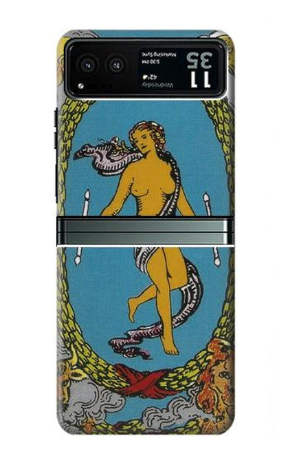 W3746 Tarot Card The World Hülle Schutzhülle Taschen und Leder Flip für Motorola Razr 40