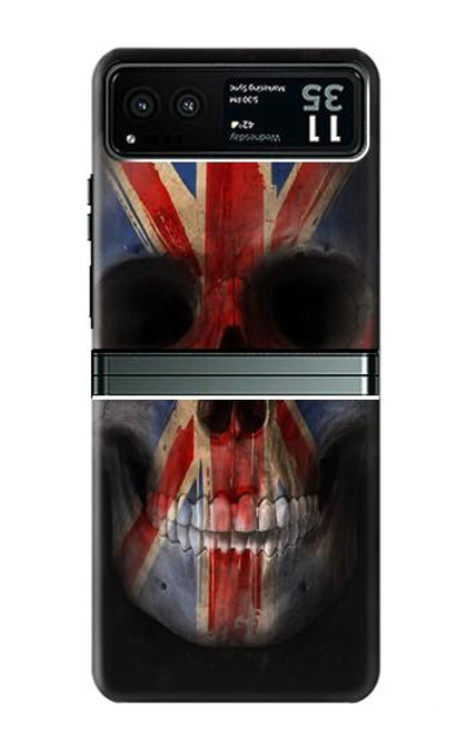 W3848 United Kingdom Flag Skull Hülle Schutzhülle Taschen und Leder Flip für Motorola Razr 40