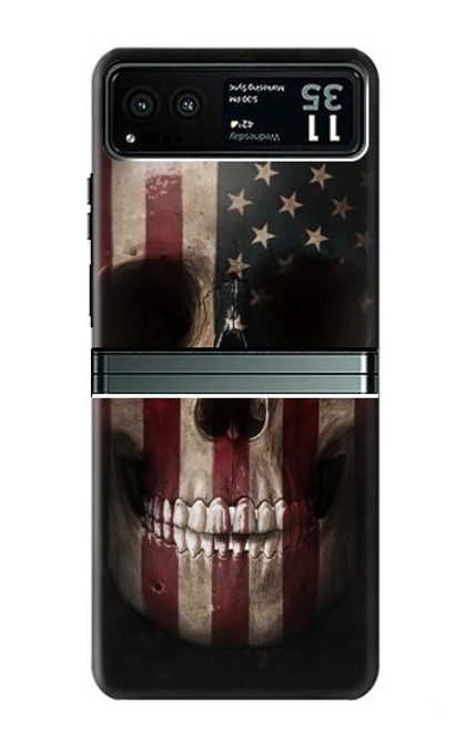 W3850 American Flag Skull Hülle Schutzhülle Taschen und Leder Flip für Motorola Razr 40