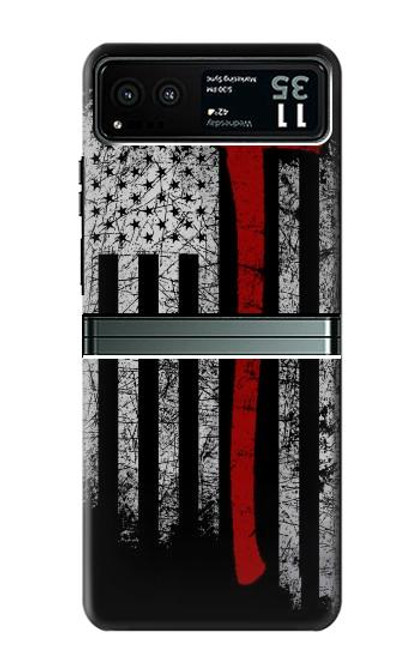 W3958 Firefighter Axe Flag Hülle Schutzhülle Taschen und Leder Flip für Motorola Razr 40