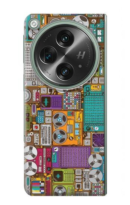 W3879 Retro Music Doodle Hülle Schutzhülle Taschen und Leder Flip für OnePlus OPEN