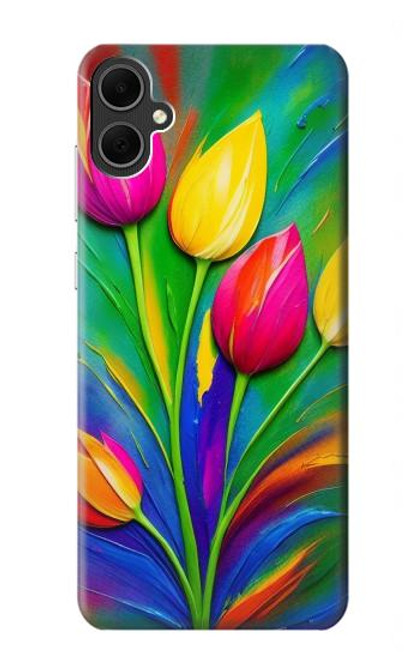 W3926 Colorful Tulip Oil Painting Hülle Schutzhülle Taschen und Leder Flip für Samsung Galaxy A05