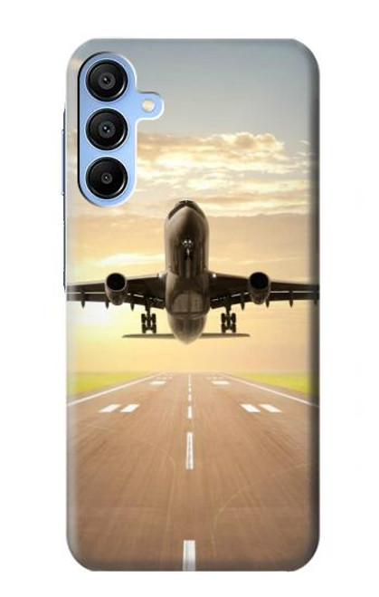 W3837 Airplane Take off Sunrise Hülle Schutzhülle Taschen und Leder Flip für Samsung Galaxy A15 5G