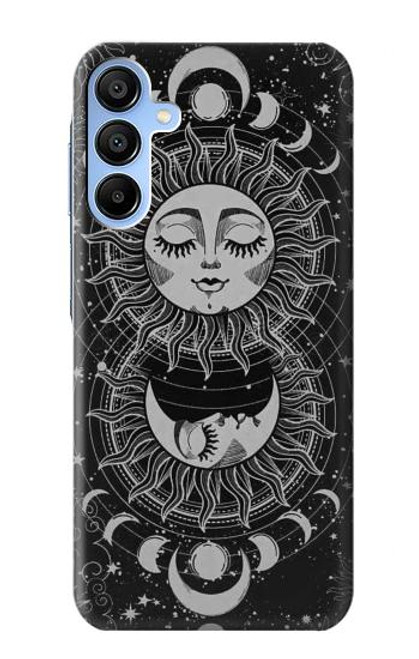 W3854 Mystical Sun Face Crescent Moon Hülle Schutzhülle Taschen und Leder Flip für Samsung Galaxy A15 5G