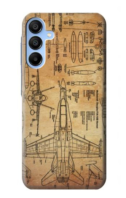 W3868 Aircraft Blueprint Old Paper Hülle Schutzhülle Taschen und Leder Flip für Samsung Galaxy A15 5G