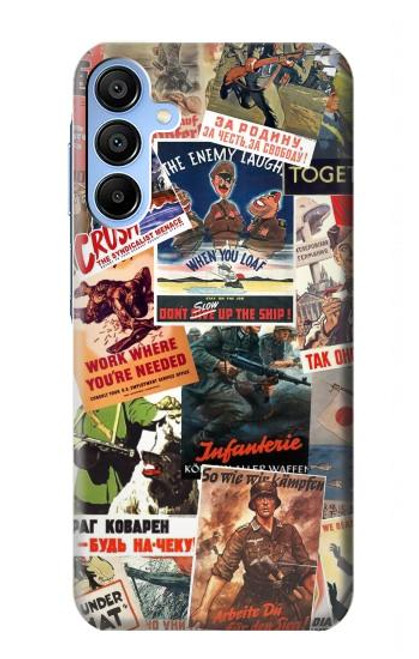 W3905 Vintage Army Poster Hülle Schutzhülle Taschen und Leder Flip für Samsung Galaxy A15 5G