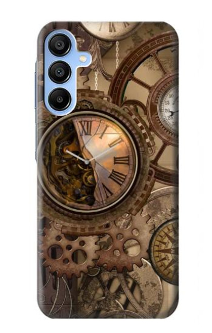 W3927 Compass Clock Gage Steampunk Hülle Schutzhülle Taschen und Leder Flip für Samsung Galaxy A15 5G