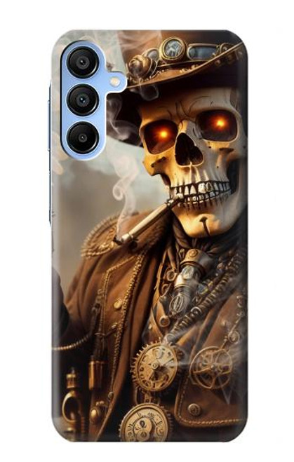 W3949 Steampunk Skull Smoking Hülle Schutzhülle Taschen und Leder Flip für Samsung Galaxy A15 5G