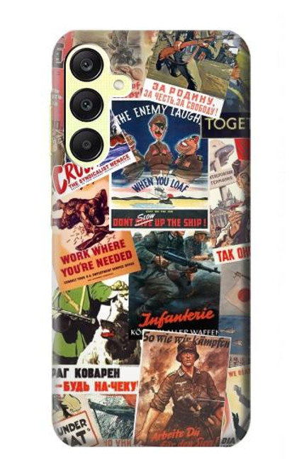 W3905 Vintage Army Poster Hülle Schutzhülle Taschen und Leder Flip für Samsung Galaxy A25 5G