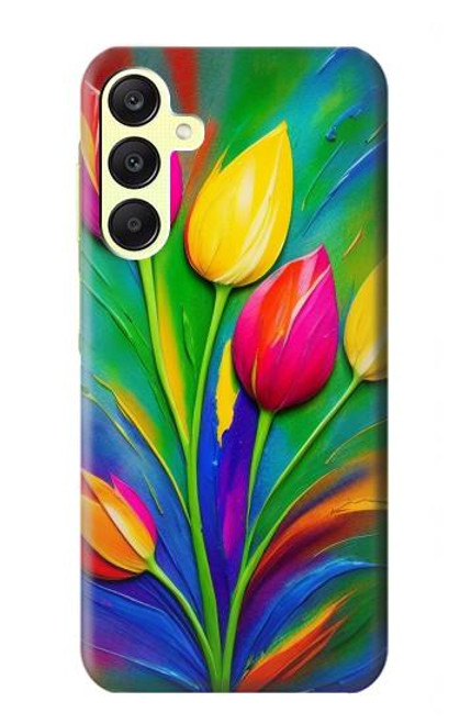 W3926 Colorful Tulip Oil Painting Hülle Schutzhülle Taschen und Leder Flip für Samsung Galaxy A25 5G