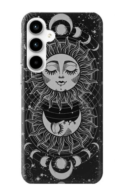 W3854 Mystical Sun Face Crescent Moon Hülle Schutzhülle Taschen und Leder Flip für Samsung Galaxy A35 5G